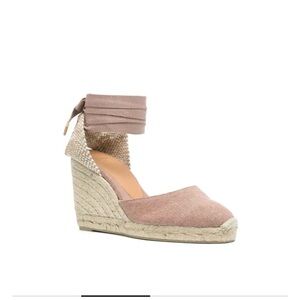 Castaner Mauve-Pink Canvas Wedge Espadrilles with Ankle Tie